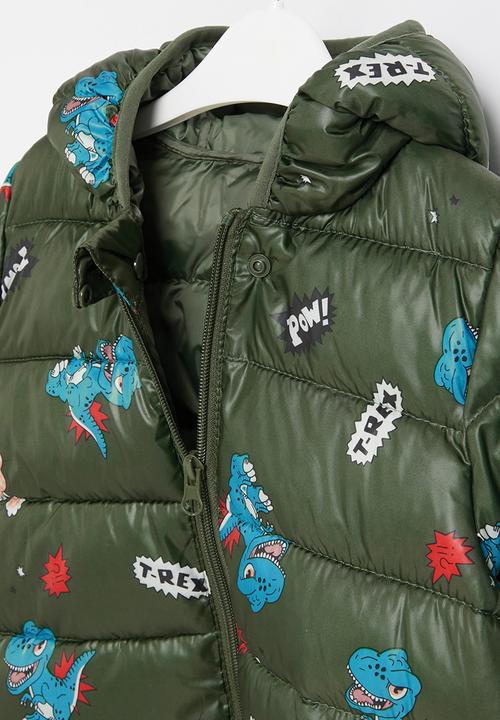 Pop Candy - Boys dino puffer jacket - olive