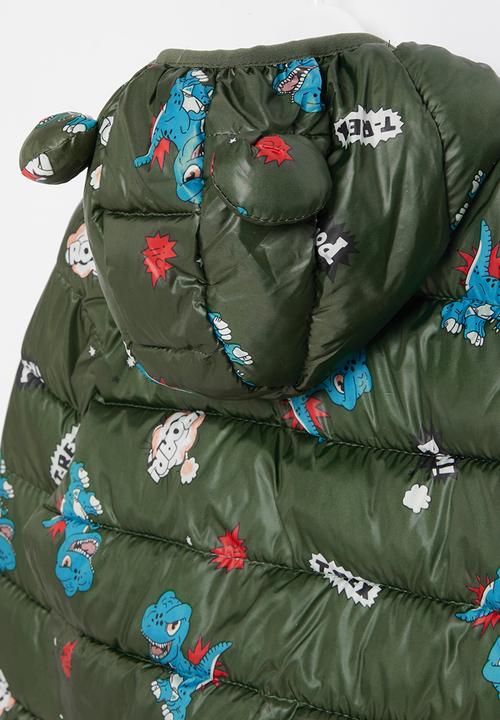 Pop Candy - Boys dino puffer jacket - olive