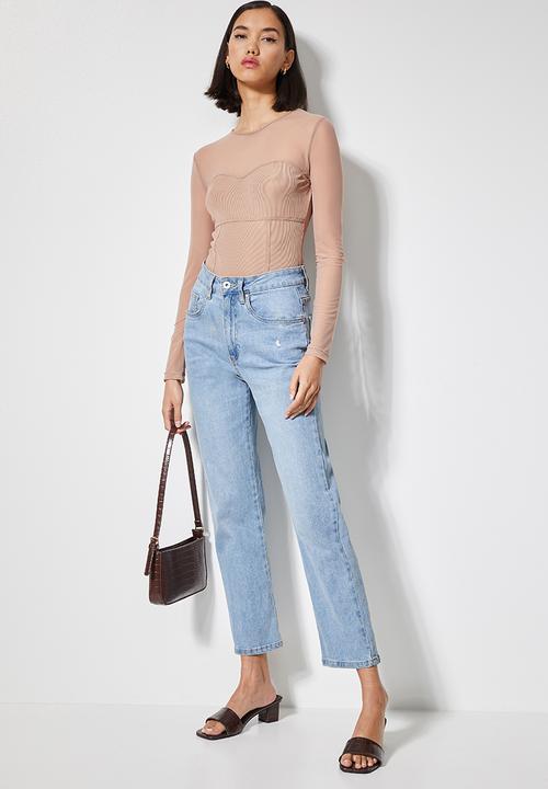 VELVET - Sculpted corset mesh combo bodysuit - dusty pink