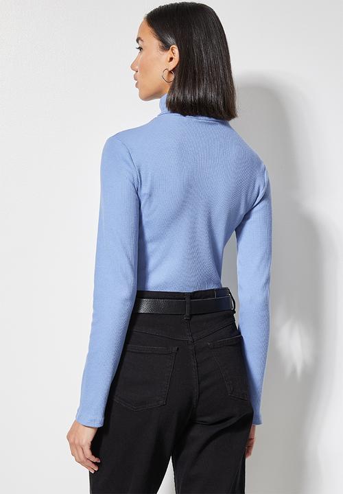 Superbalist - Lycra rib poloneck top - blue