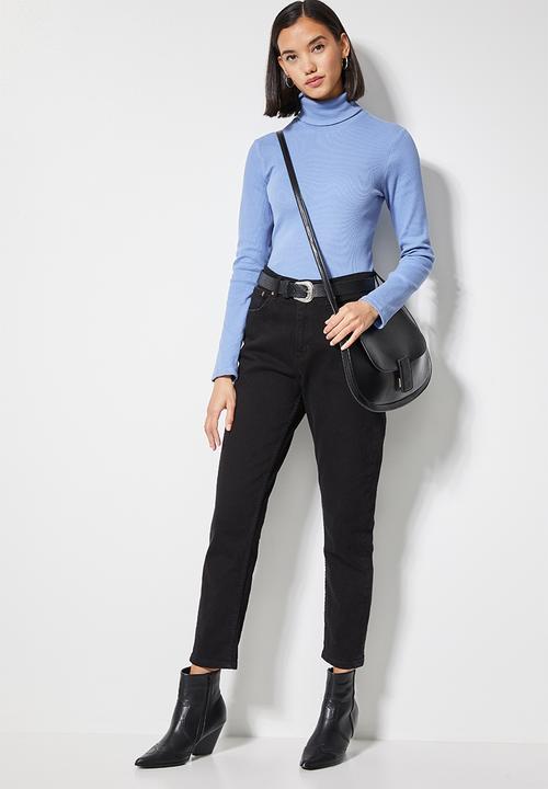 Superbalist - Lycra rib poloneck top - blue