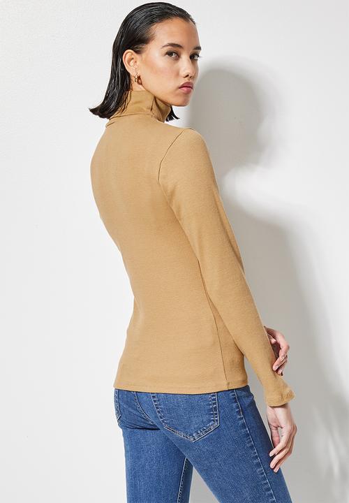 Superbalist - Lycra rib poloneck top - toffee