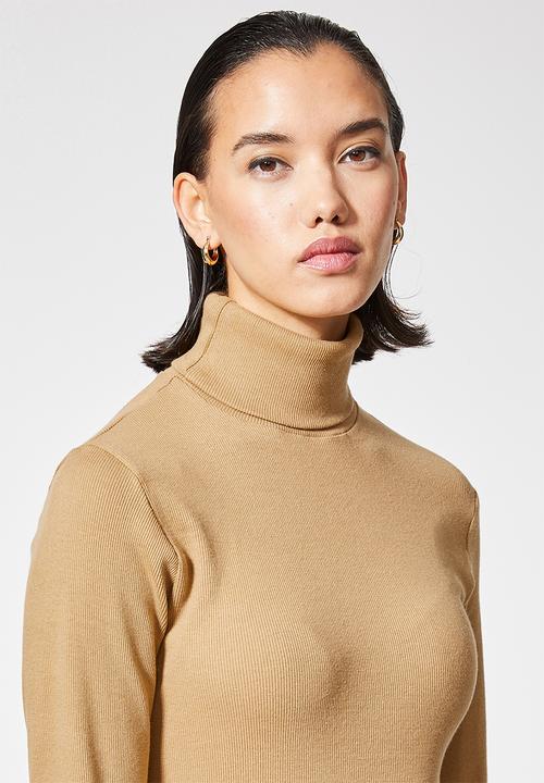 Superbalist - Lycra rib poloneck top - toffee