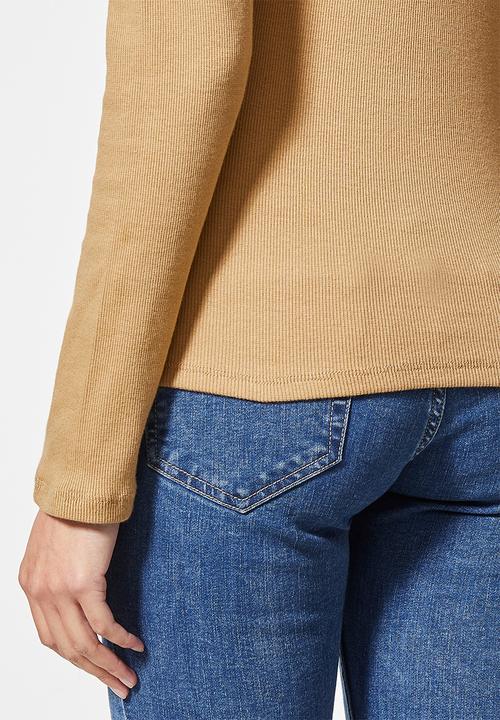 Superbalist - Lycra rib poloneck top - toffee