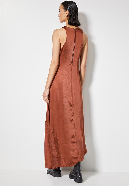 Superbalist - Hi neck satin trapeze dress - bronze