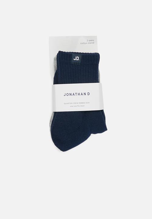 Jonathan D - 2-Pack branded quarter ribbed crew socks - navy & grey