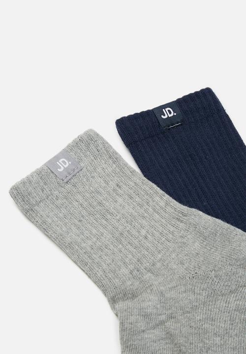 Jonathan D - 2-Pack branded quarter ribbed crew socks - navy & grey