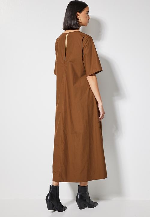 Superbalist - Inverted pleat trapeze dress - brown