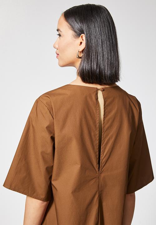 Superbalist - Inverted pleat trapeze dress - brown
