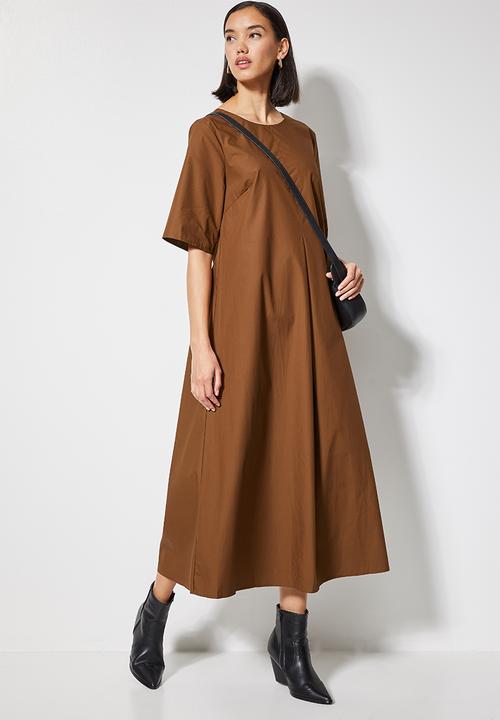 Superbalist - Inverted pleat trapeze dress - brown