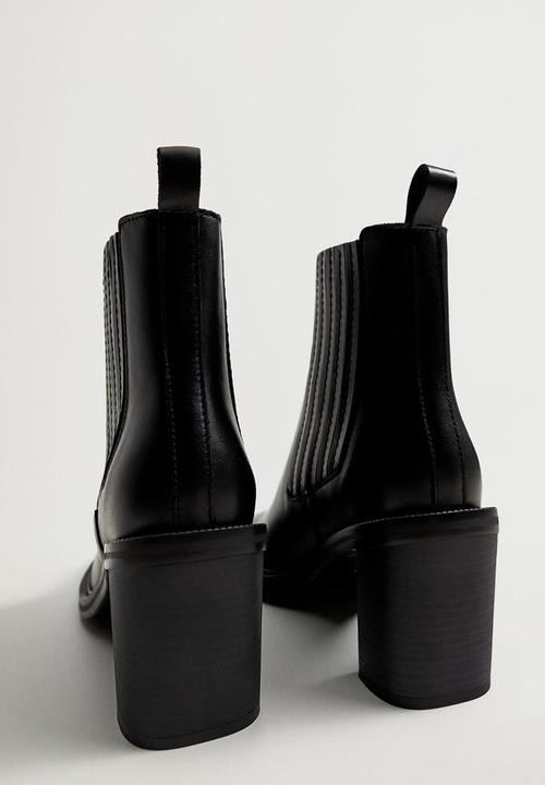 MANGO - Back leather ankle boot - black