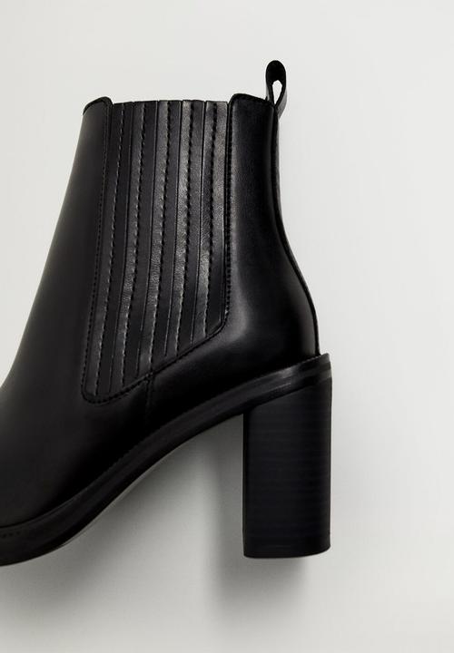 MANGO - Back leather ankle boot - black