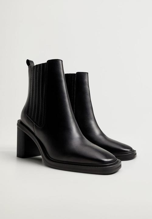 MANGO - Back leather ankle boot - black