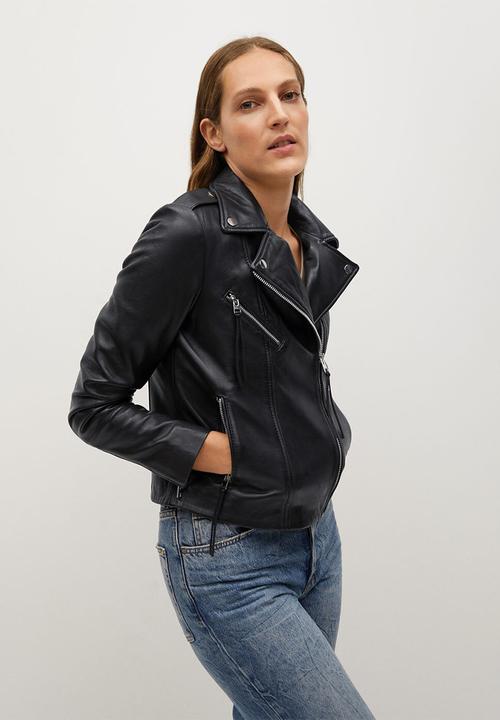 MANGO - Leather Jacket perfect - black