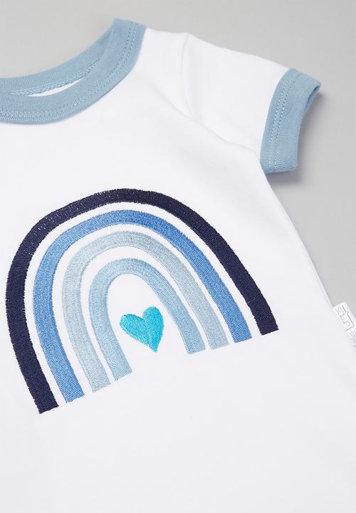 Little Lumps - Rainbow onesie - blue & white 