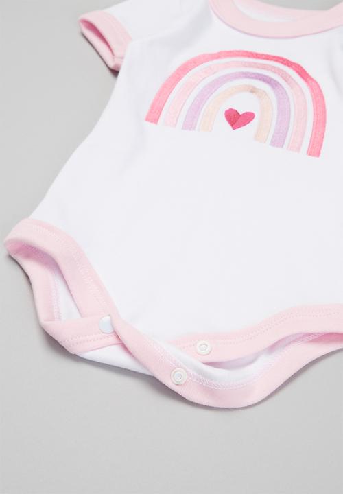 Little Lumps - Rainbow onesie - pink & white 