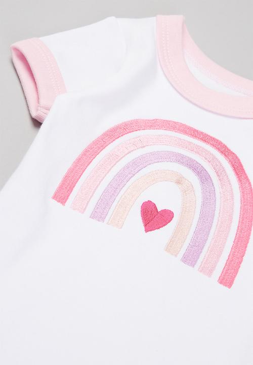 Little Lumps - Rainbow onesie - pink & white 