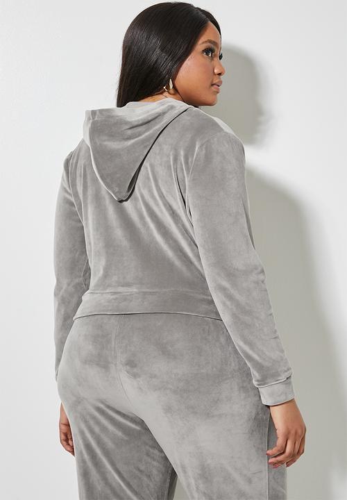 VELVET - Plush velvet zip through hoodie - grey