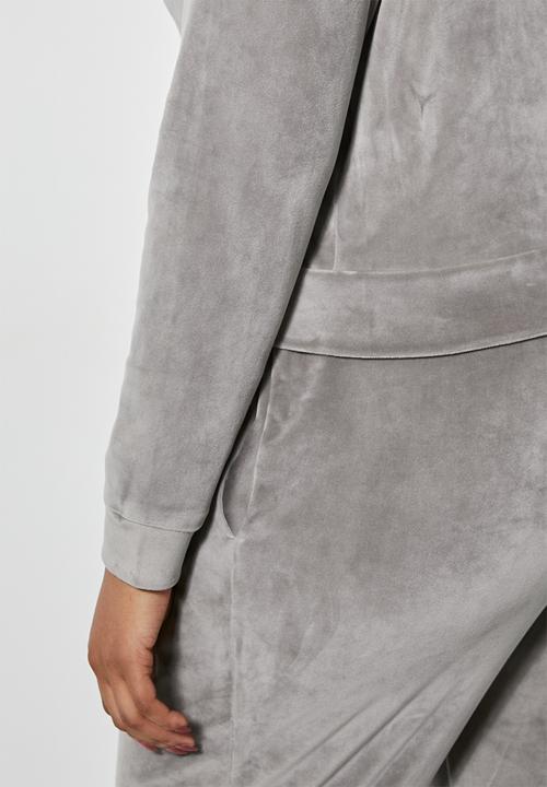 VELVET - Plush velvet zip through hoodie - grey