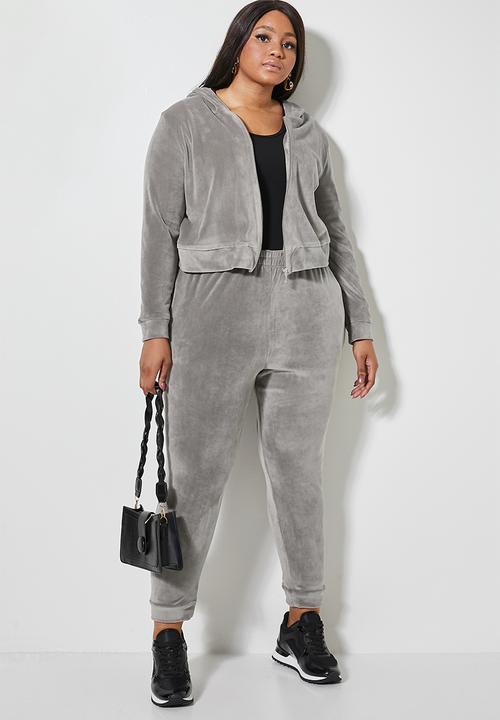 VELVET - Plush velvet zip through hoodie - grey
