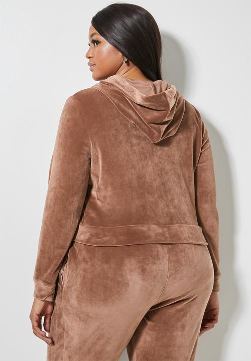 VELVET - Plush velvet zip through hoodie - mink