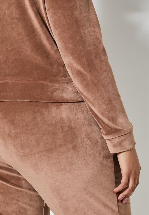 VELVET - Plush velvet zip through hoodie - mink