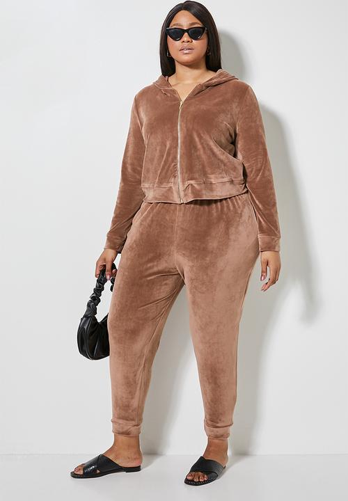 VELVET - Plush velvet zip through hoodie - mink