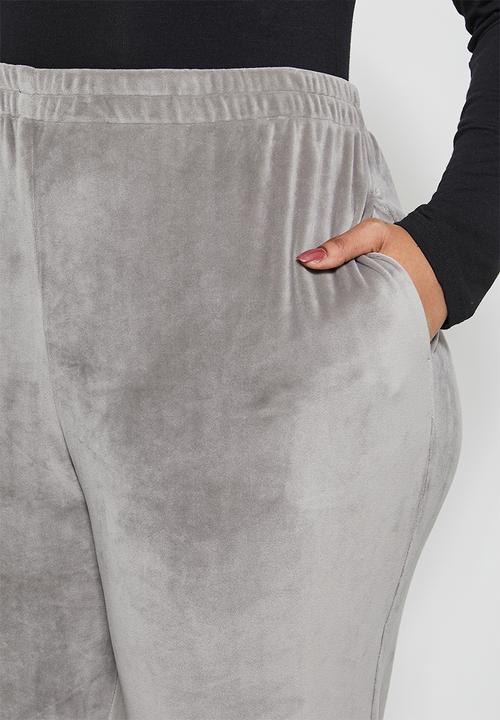 VELVET - Plush velvet high rise track pant - grey