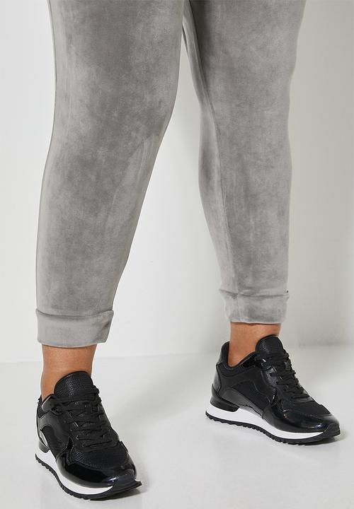 VELVET - Plush velvet high rise track pant - grey