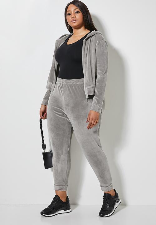VELVET - Plush velvet high rise track pant - grey