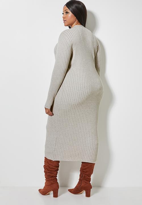 Superbalist - Rib button through dress - stone 