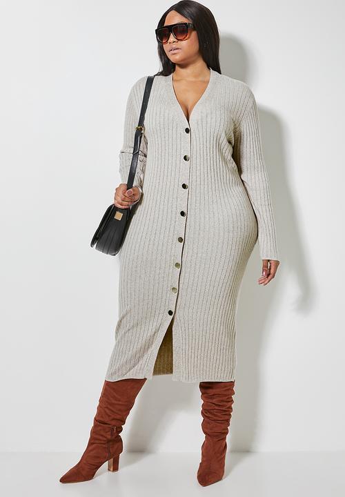 Superbalist - Rib button through dress - stone 