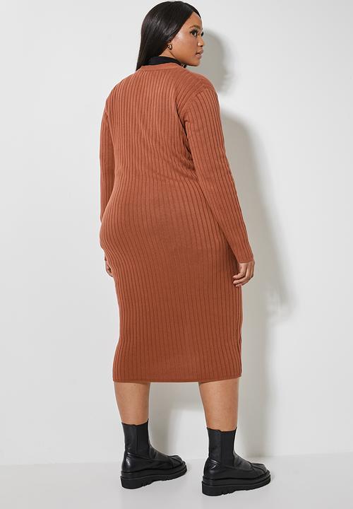Superbalist - Rib button through dress - tobacco