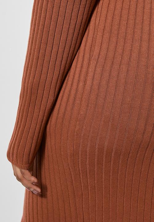 Superbalist - Rib button through dress - tobacco
