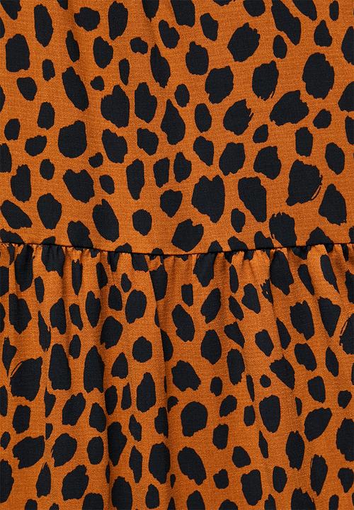 MILLA - Piecrust neck pleated midi dress-  bombay brown spot