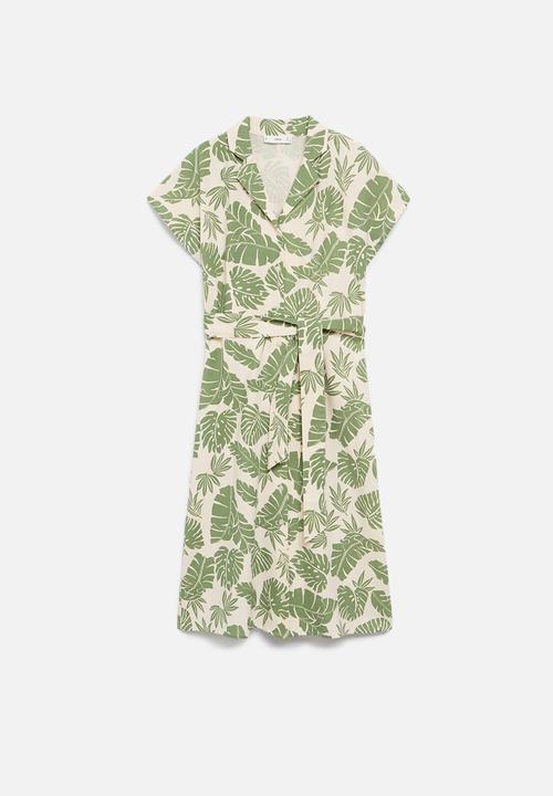 MANGO - Leaf print shirt dress - green