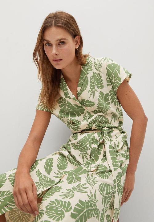 MANGO - Leaf print shirt dress - green