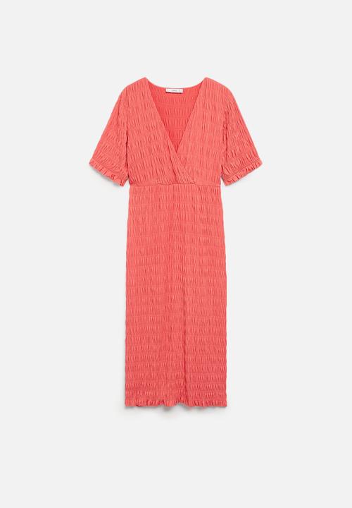MANGO - Shirred dress - coral