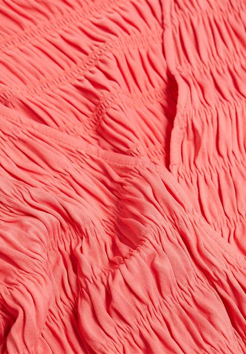 MANGO - Shirred dress - coral