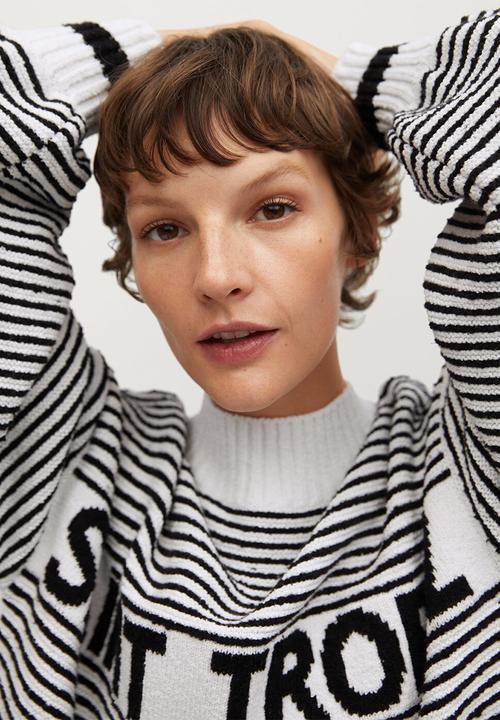 MANGO - Sweater tropez - black & white