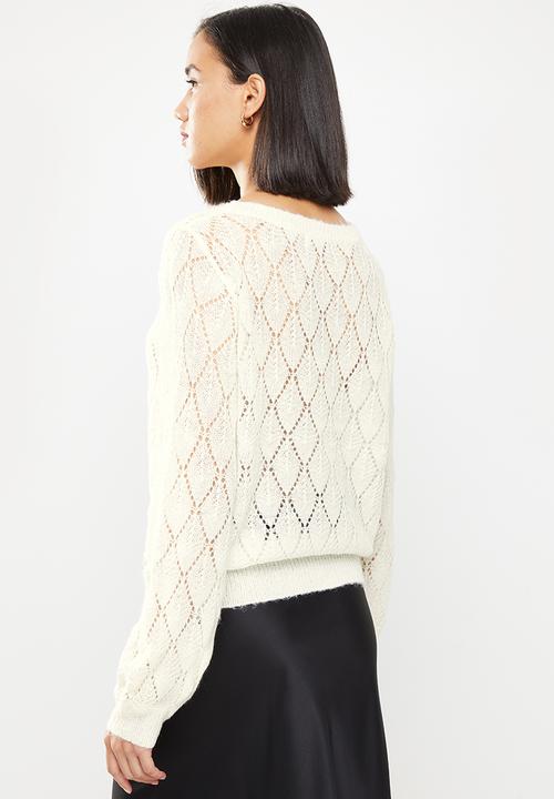 Jacqueline de Yong - Malou  long sleeve  structure pullover knit - cream 