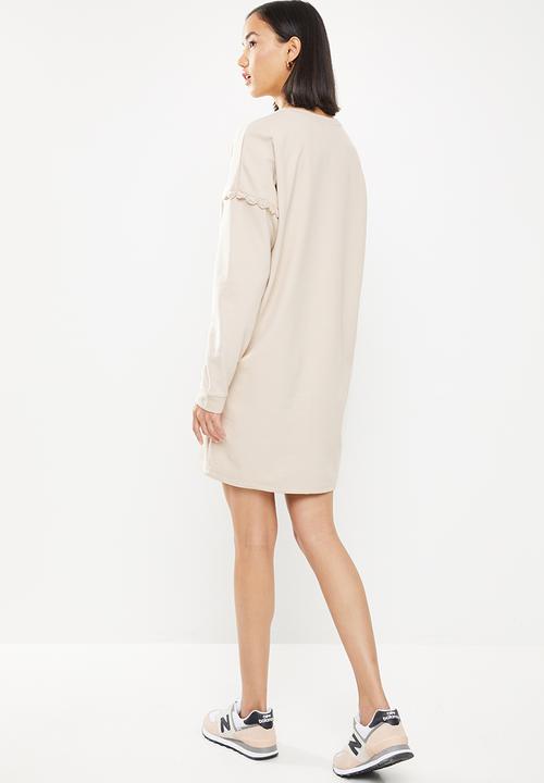 Jacqueline de Yong - Rikke ivy life long sleeve crochet dress - neutral