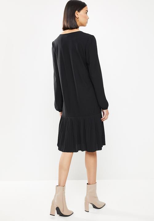 Jacqueline de Yong - Paris long sleeve plisse dress - black