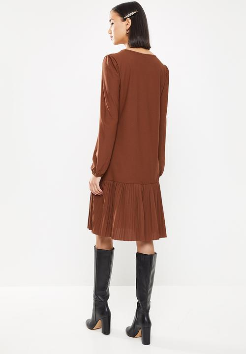Jacqueline de Yong - Paris long sleeve plisse dress - brown 