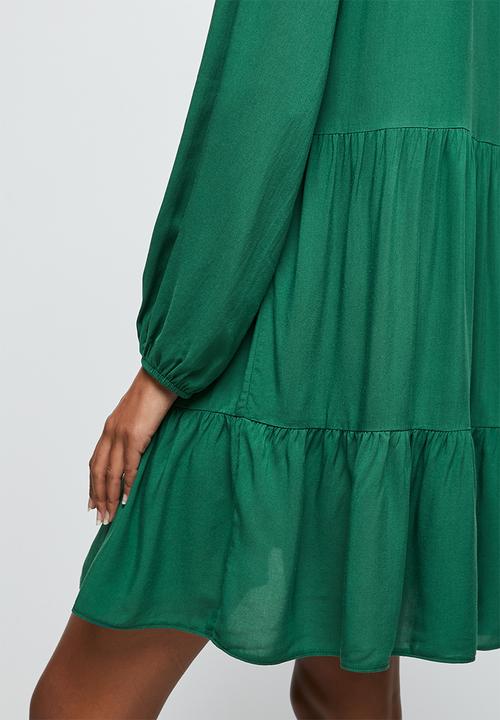 MILLA - Peached woven piecrust tiered midi dress - green 