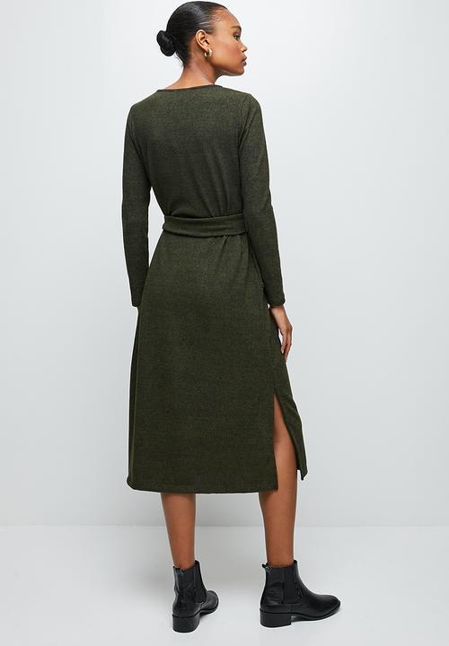 edit - Warm handle belted column midaxi - olive