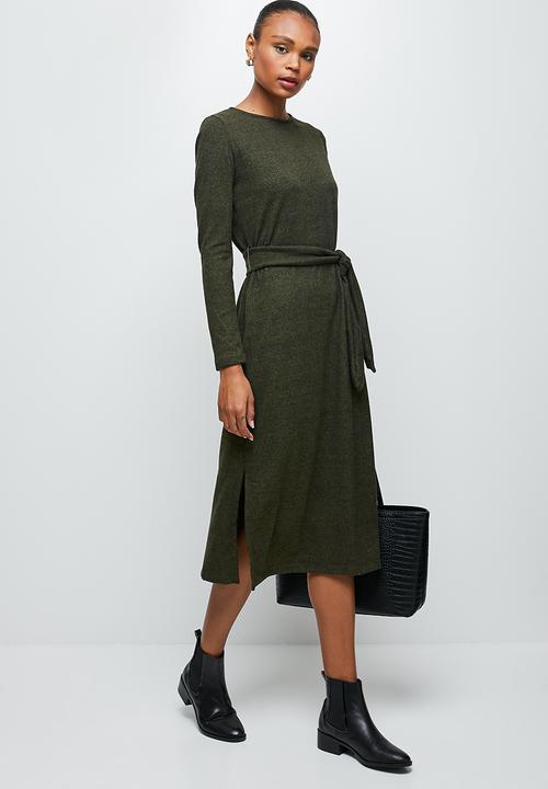 edit - Warm handle belted column midaxi - olive