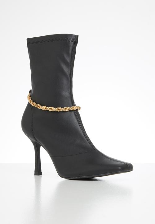 Public Desire - Sacci chain detail square toe ankle boot - black