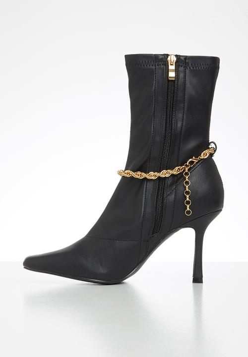 Public Desire - Sacci chain detail square toe ankle boot - black