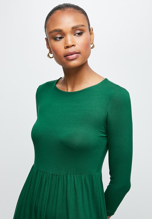 edit - Round neck tiered frill midi - dark green